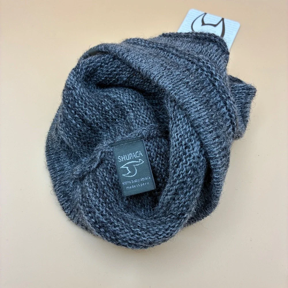 Shupaca Womens Mens Beanie OS Baby Alpaca Grey Knit Slouchy Warm Winter Hat